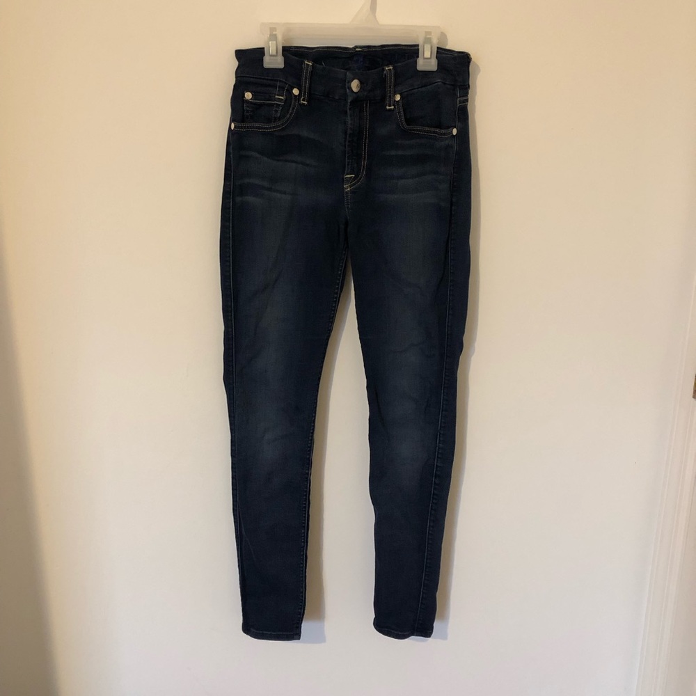 7 for all mankind skinny jeans, dark denim, sz 27